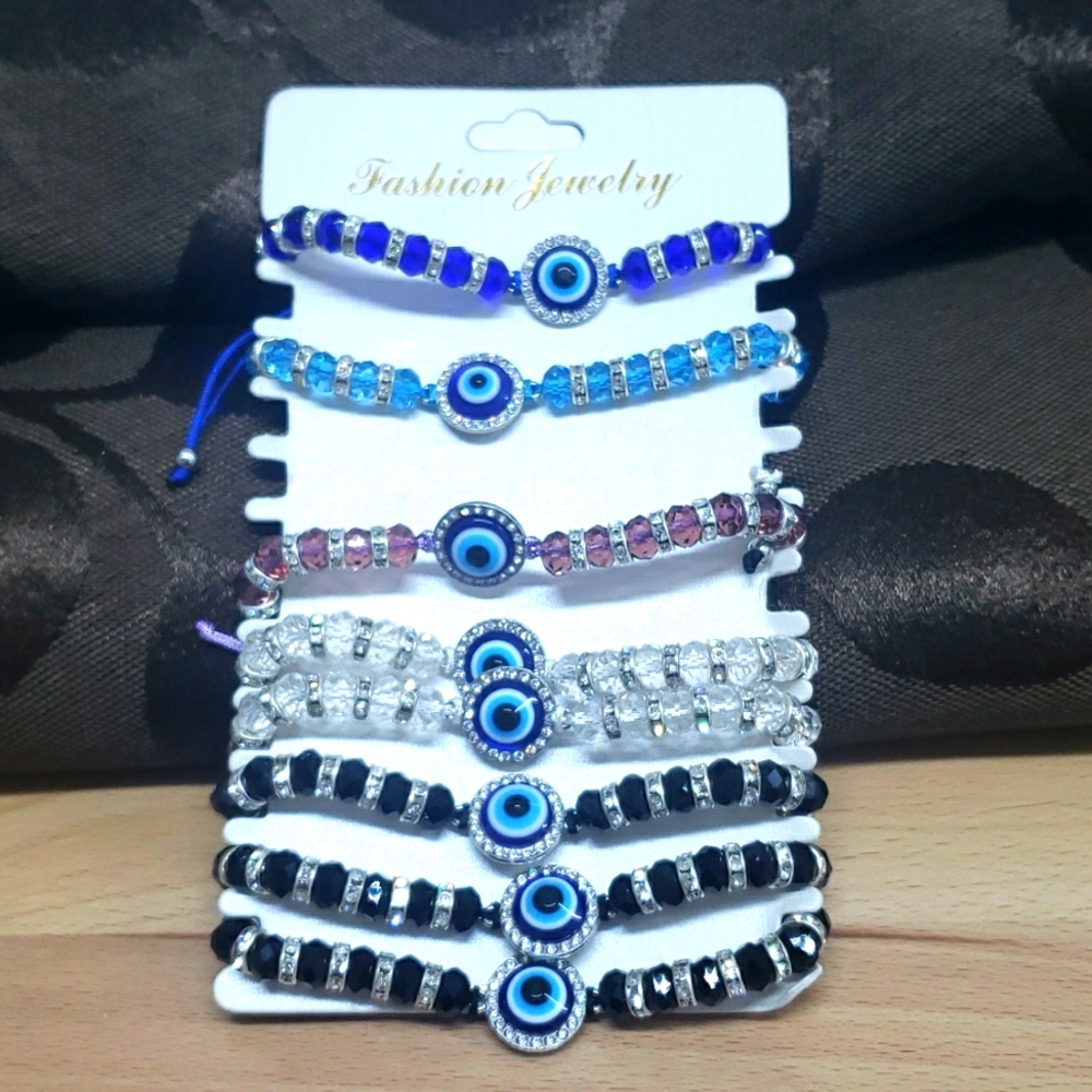 #131-15 🧿Turkish Blue Evil Eye🧿Family Bracelet set(blue,black,white,pink)